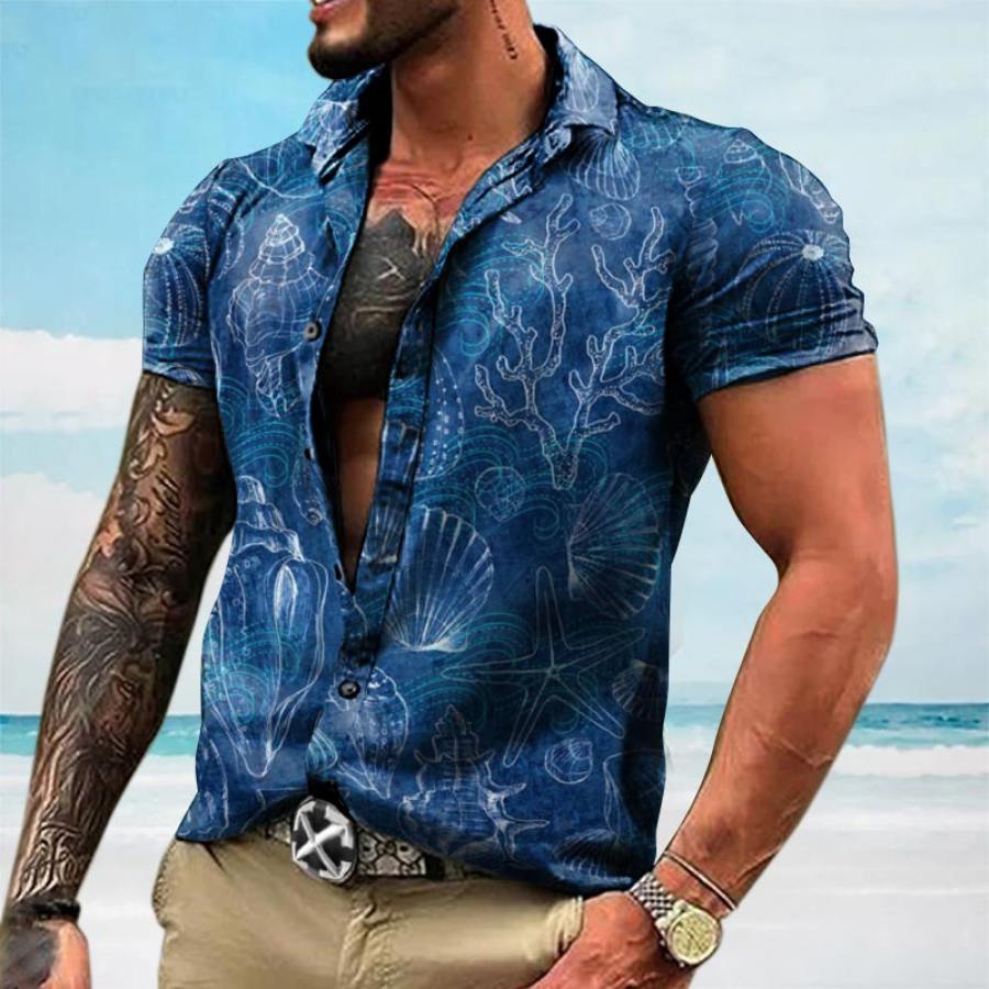 

Men's Hawaiian Conch Print Short Sleeve Casual Shirt