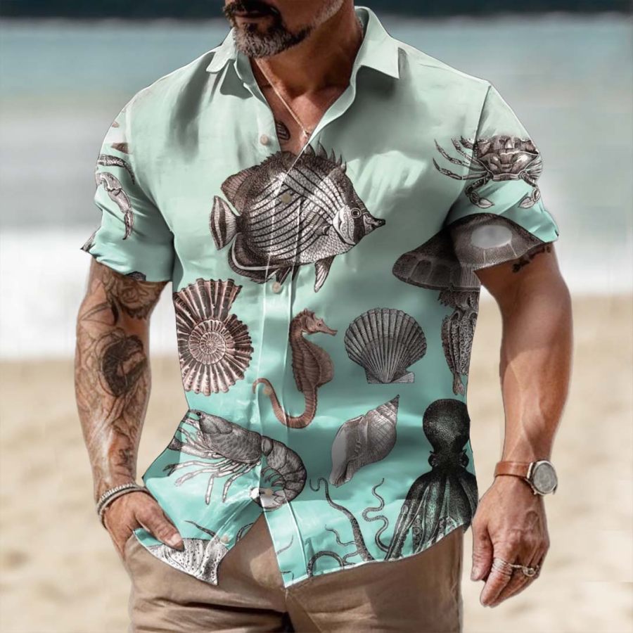 

Men's Marine Life Hawaiian Beach Short Sleeve Shirt