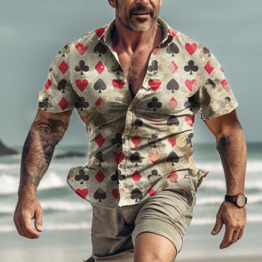 

Men's Playing Cards Hawaiian Beach Short Sleeve Shirt
