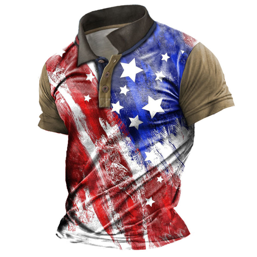 

Men's Vintage American Flag Print Polo Short Sleeve T-Shirt