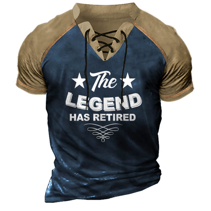 

Men's Vintage The Legend Has Retired Funny Retirement Print Lace-Up Collar T-Shirt