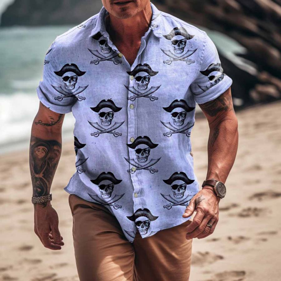 

Men's Pirate Skull Hawaiian Beach Short Sleeve Shirt