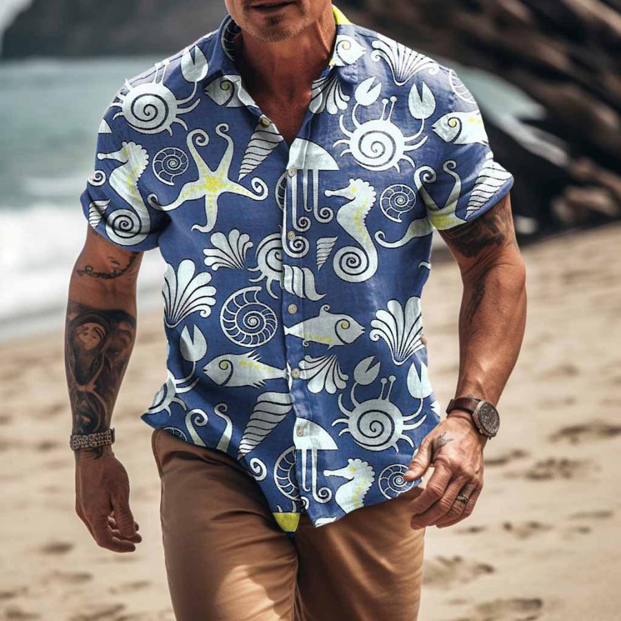 

Men's Marine Life Hawaiian Beach Short Sleeve Shirt
