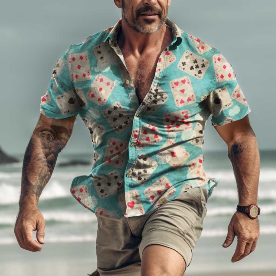 

Men's Playing Cards Hawaiian Beach Short Sleeve Shirt