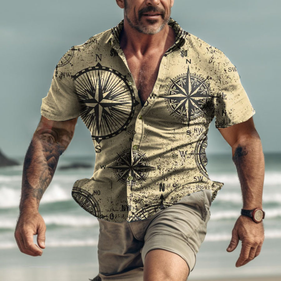 

Men's Vintage Compass Symbols Hawaiian Beach Short Sleeve Shirt