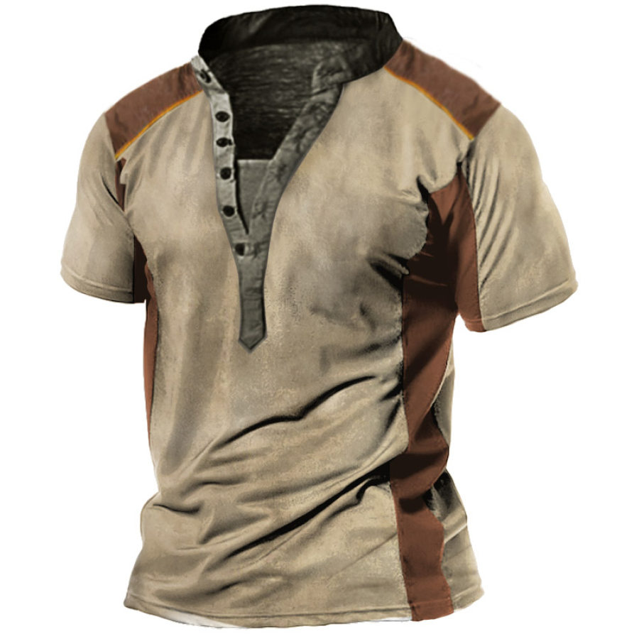 

Men's Vintage Colorblock Tactical Henley Short Sleeve T-Shirt