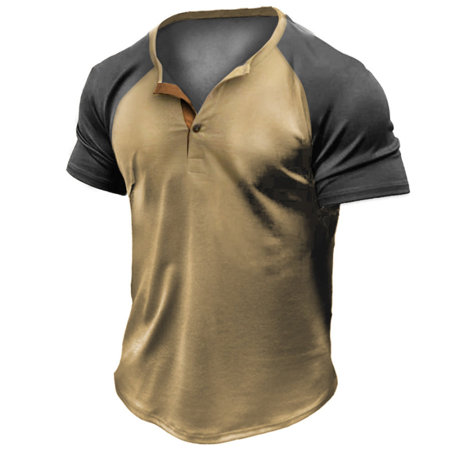 

Men's Vintage Color Block Tactical Henley T-Shirt
