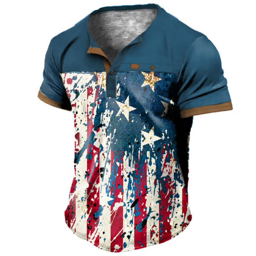 

Men's Outdoor Vintage American Flag Tactical Pocket Henley T-Shirt