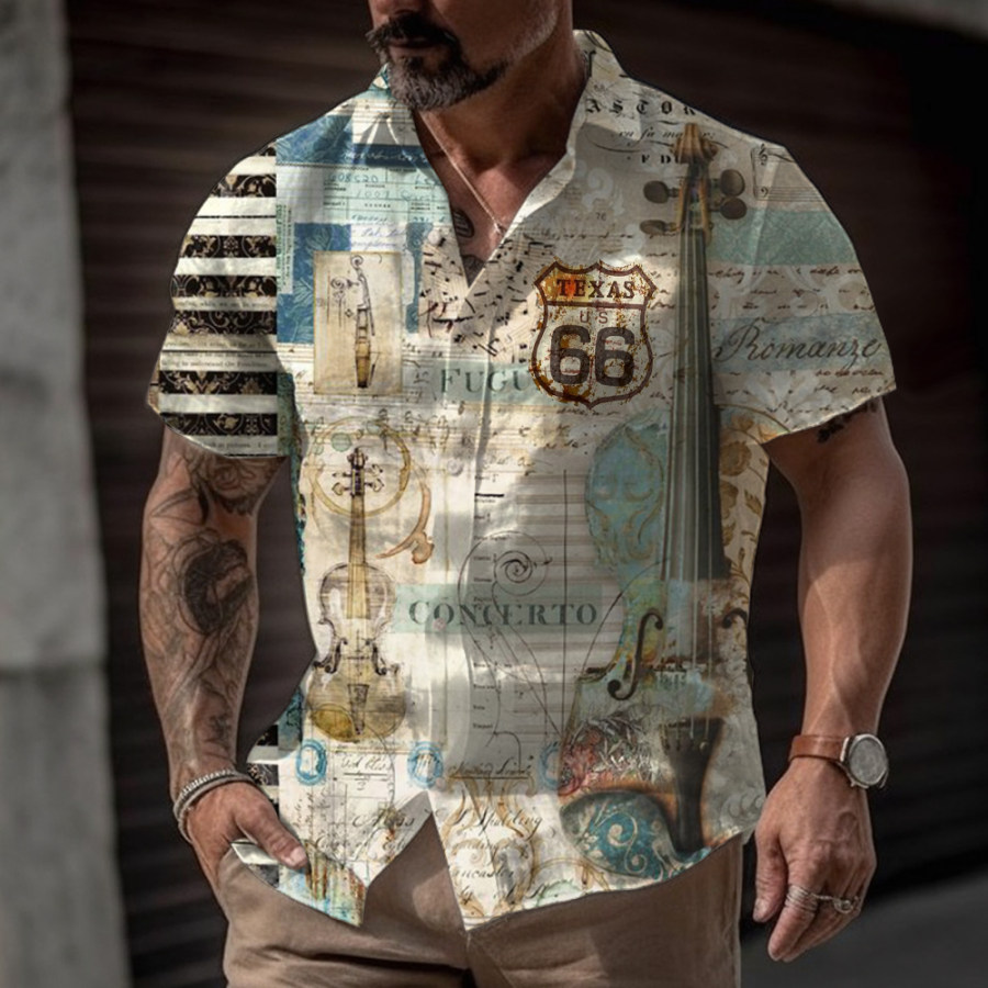 

Men's Vintage Route 66 Print Short Sleeve Shirt