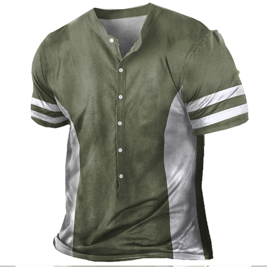 

Men's Retro Contrast Print Henley Collar T-Shirt