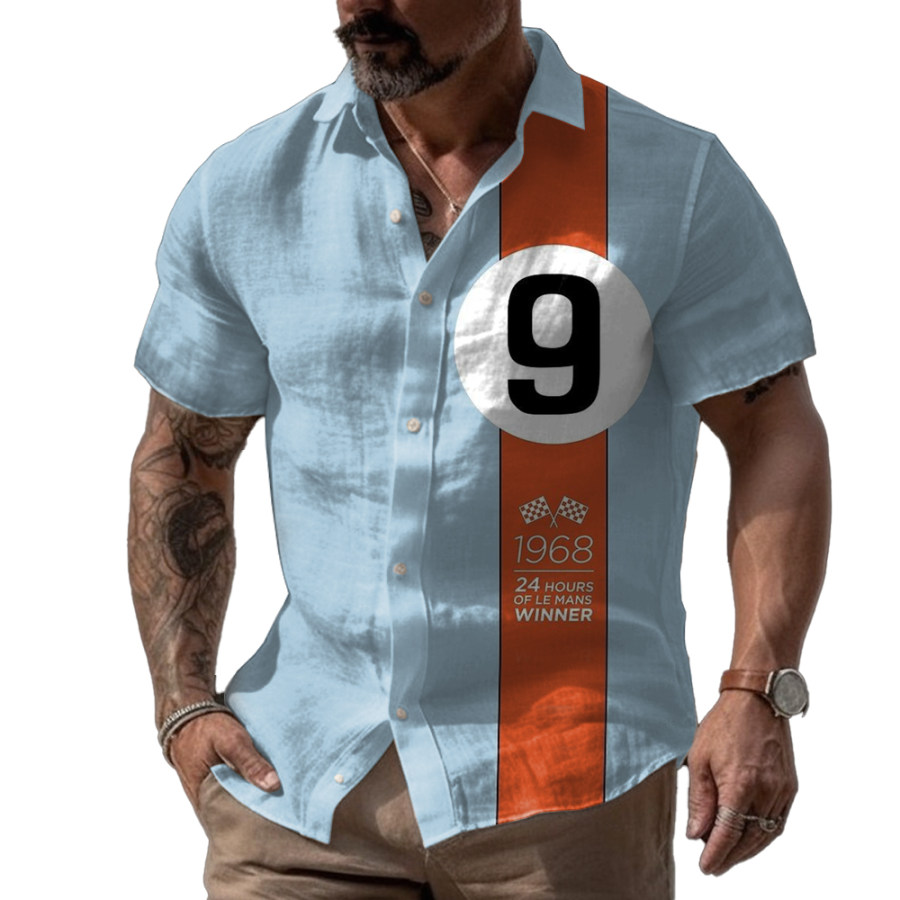 

Camisa De Manga Corta Con Estampado De Rayas Retro Racing Para Hombre