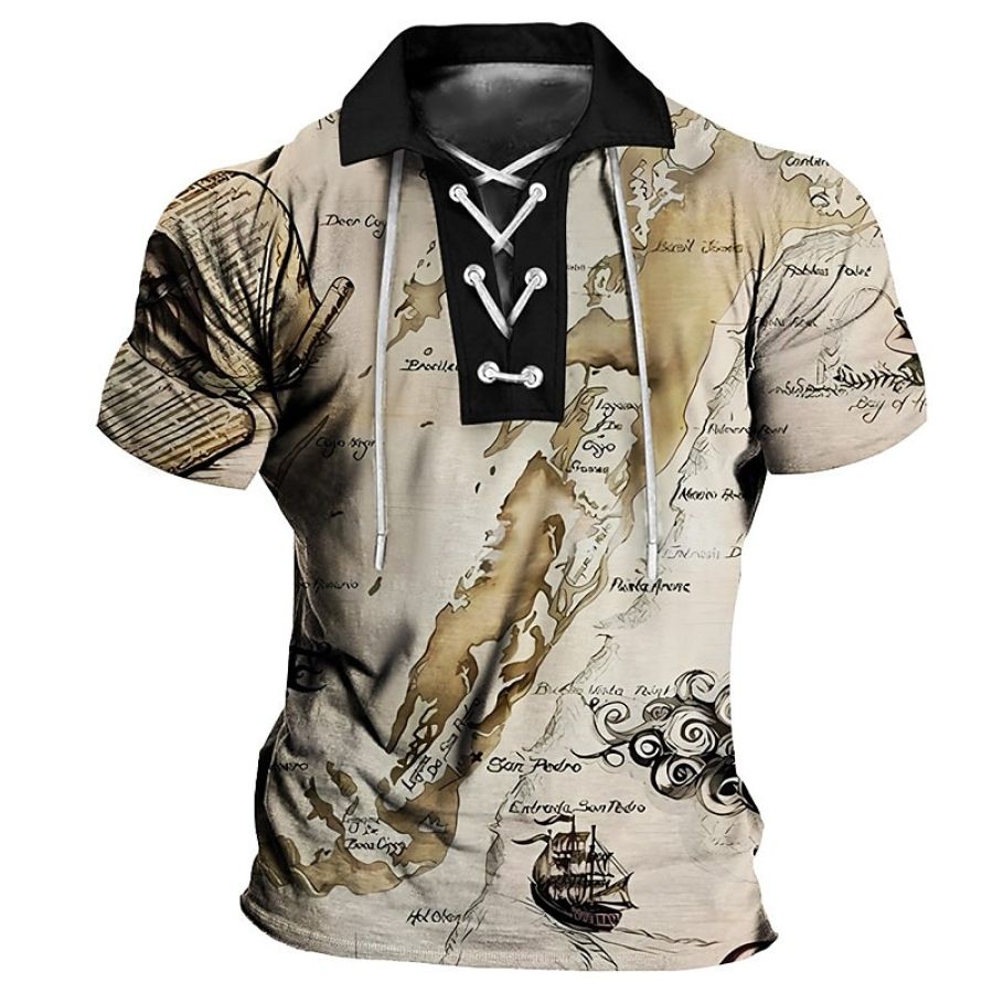 

Men's Vintage Outdoor Map Graphic Prints Polo Shirt