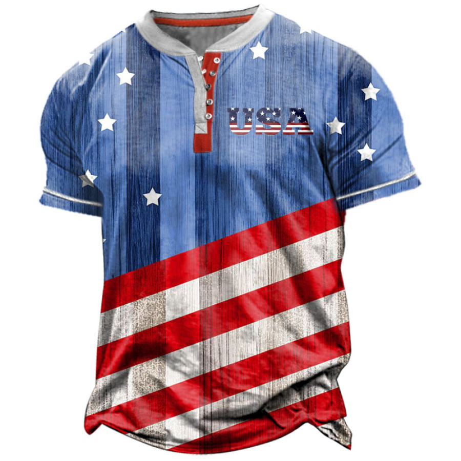 

Men's American Flag Casual Henley T-Shirt