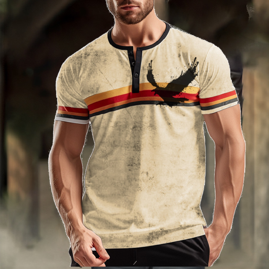 

Men's German Flag Eagle Print Henley Neck T-Shirt