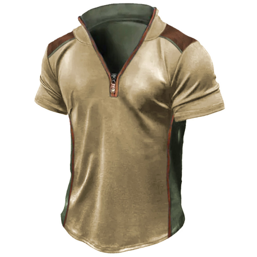 

Men's Colorblock Casual Half Open Collar T-Shirt