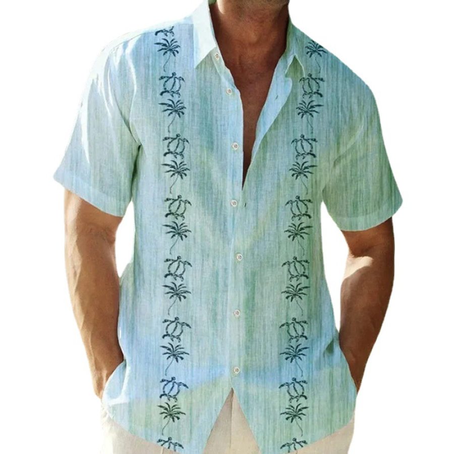 

Men's Vacation Turtle Palm Print Hawaiian Short Sleeve Shirt