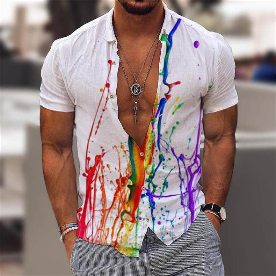 

Men's Colorful Splash Hawaiian Beach Short Sleeve Shirt