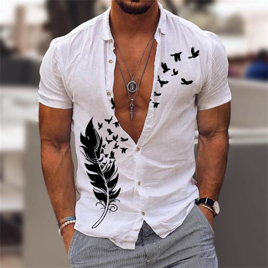 

Men's Feather Birds Hawaiian Beach Short Sleeve Shirt