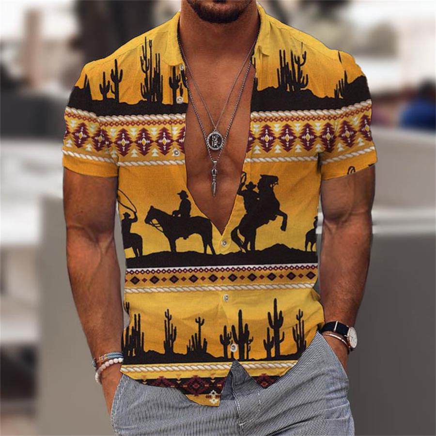 

Men's Vintage Western Cowboy Hawaiian Beach Short Sleeve Shirt