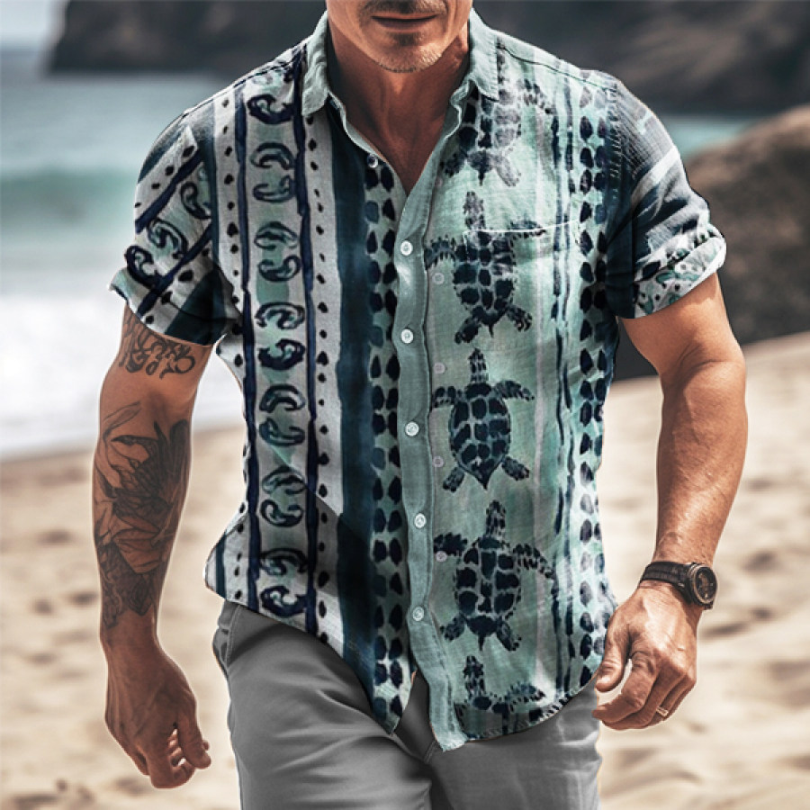 

Men's Vintage Turtle Print Beach Vacation Shirt