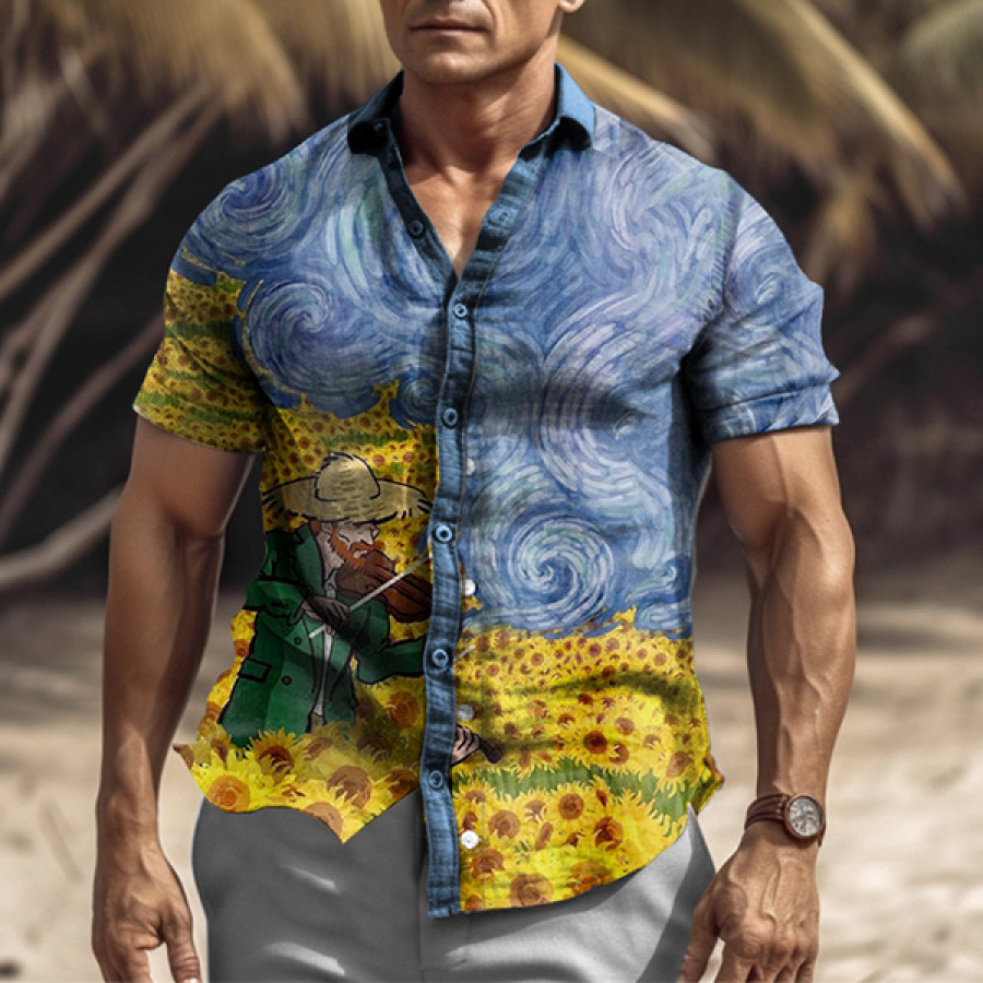 

Men's Vintage Sunflower Print Beach Vacation Shirt