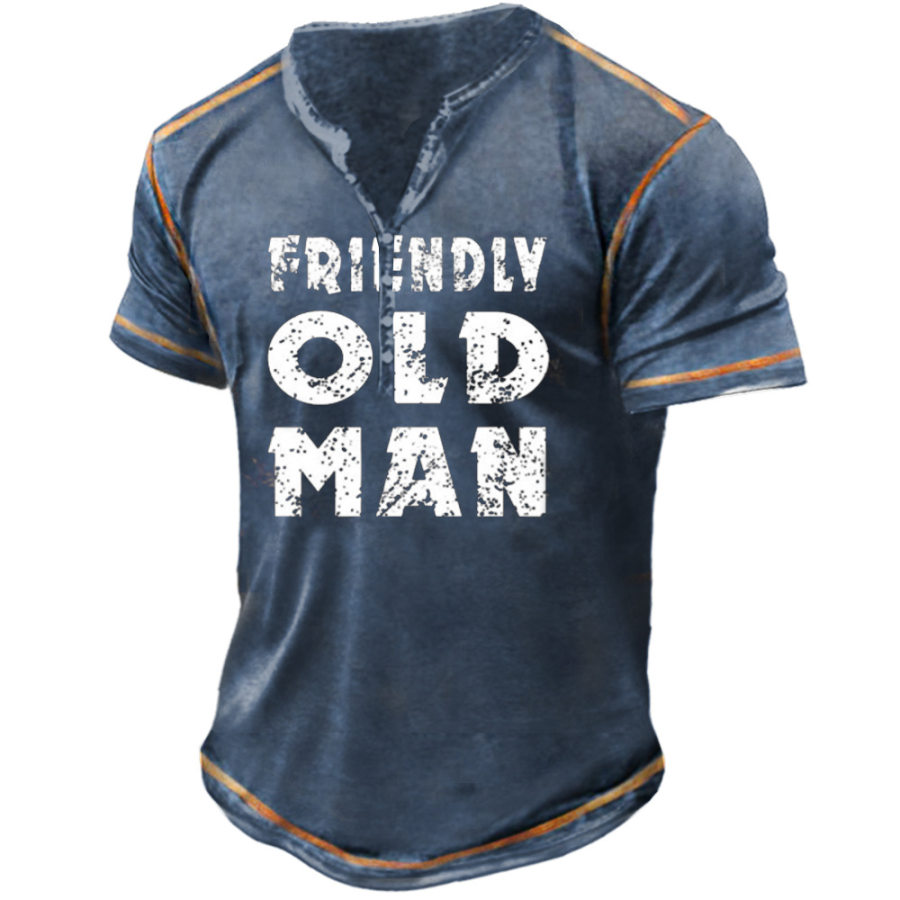 

Men's Vintage OLD MAN Henley Collar T-shirt