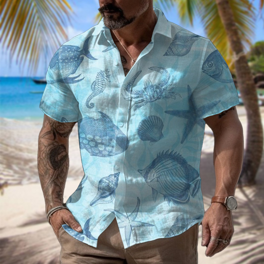 

Men's Summer Sea Animal Print Short Sleeve Shirt