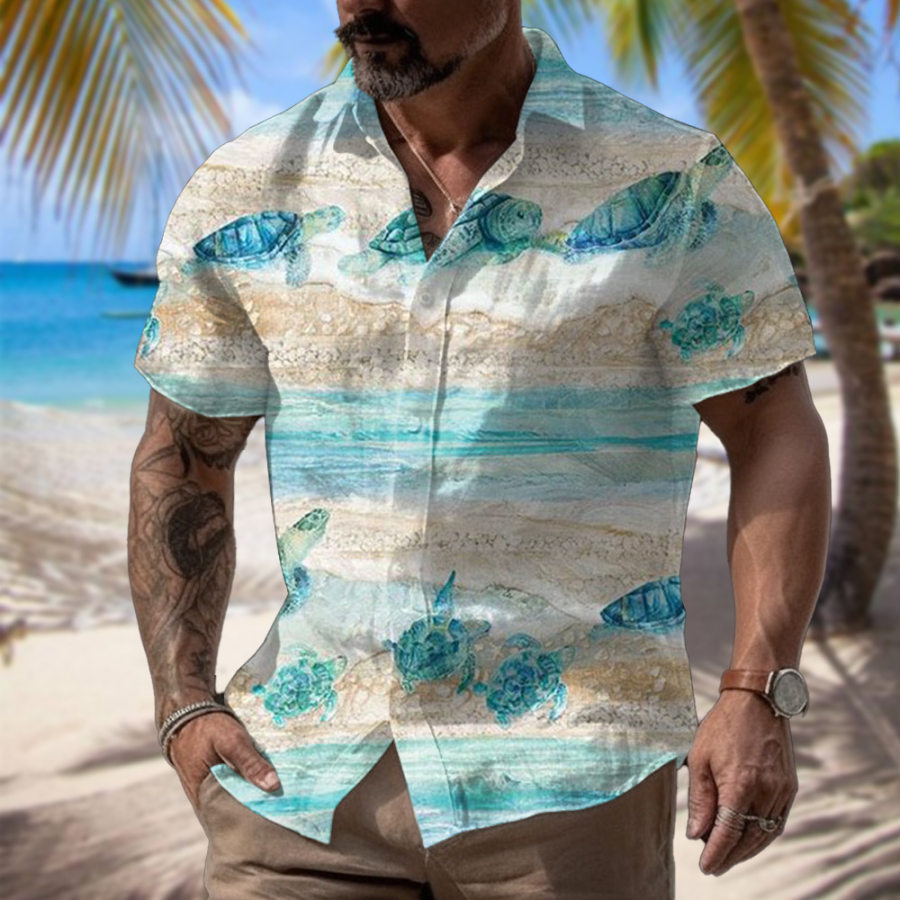 

Men's Summer Turtle Print Short Sleeve Shirt