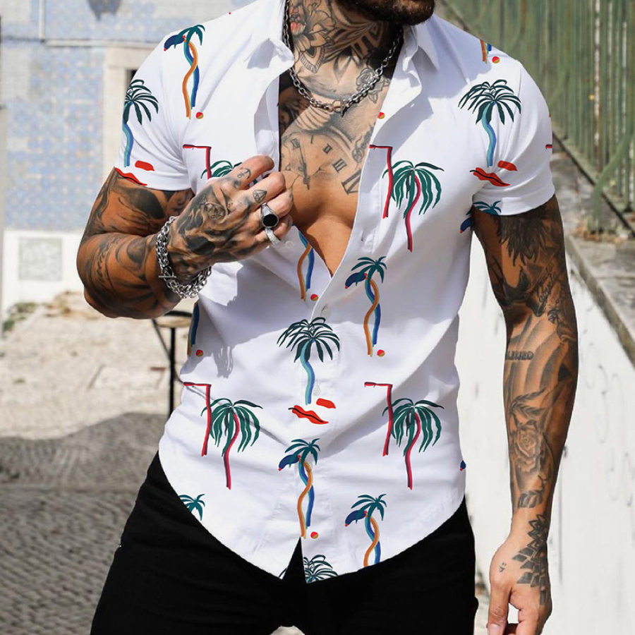 

Camisa De Manga Corta Con Estampado De árbol De Coco Hawaiano Para Hombre
