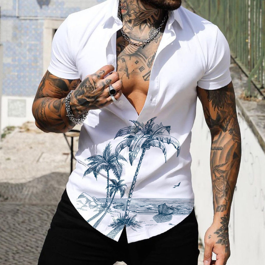 

Camicia A Maniche Corte Da Uomo Con Stampa Albero Di Cocco Hawaiano