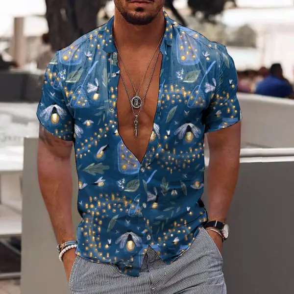 Men's Hawaiian Catching Fireflies Print Short Sleeve Shirt - Honeylop.chimpone.com 