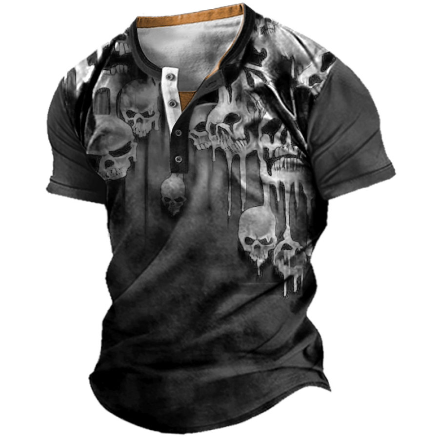 

Men's Skull Print Henley T-Shirt