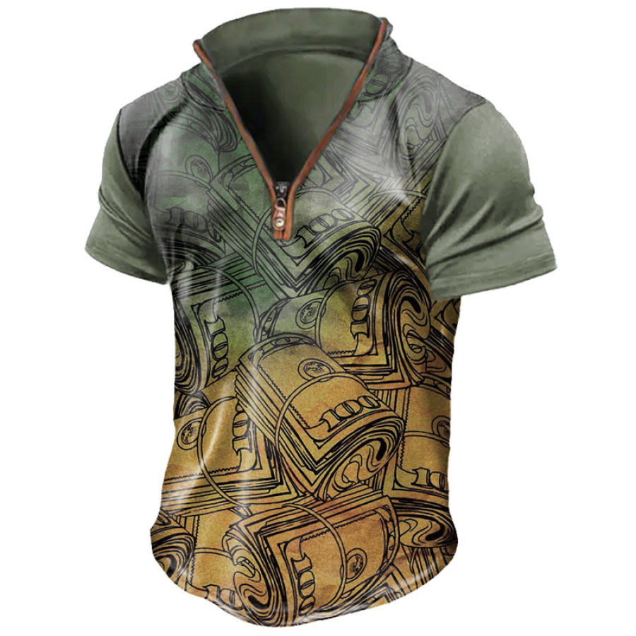 

Men's Dollar Print Casual Half Zip T-Shirt