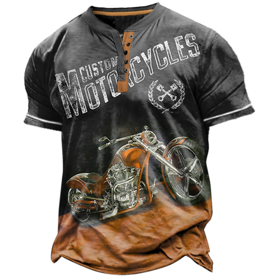 

Men's Vintage Motorcycle Print Casual T-Shirt