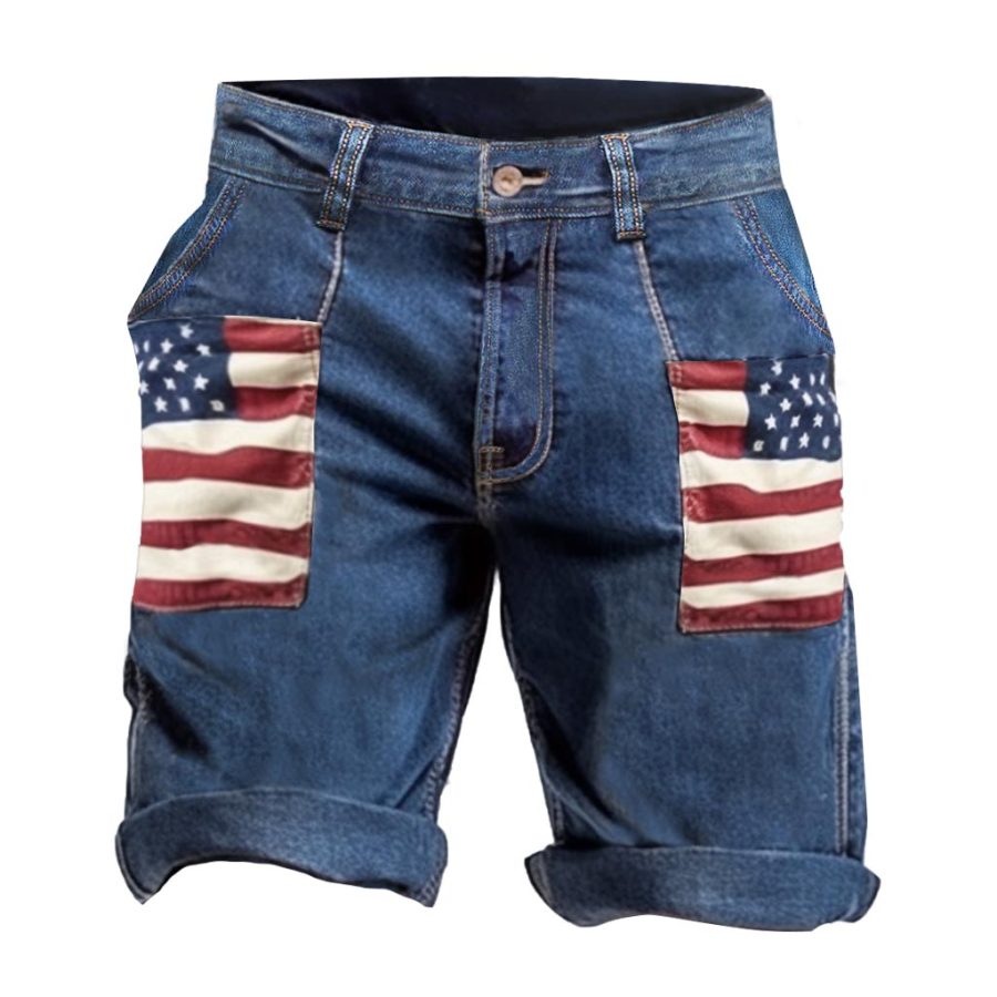 

Men's Outdoor Vintage American Flag Denim Shorts