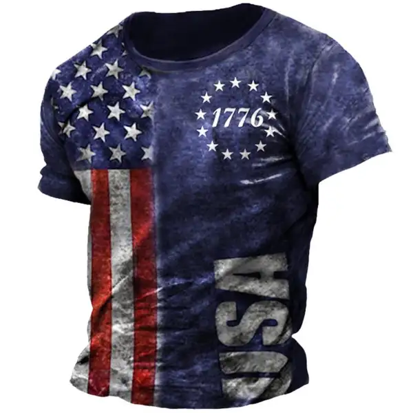 Men's Vintage 1776 American Flag Print T-Shirt - Blaroken.com 