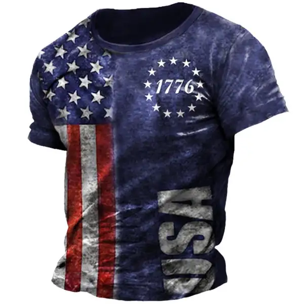 Men's Vintage 1776 American Flag Print T-Shirt - Kalesafe.com 