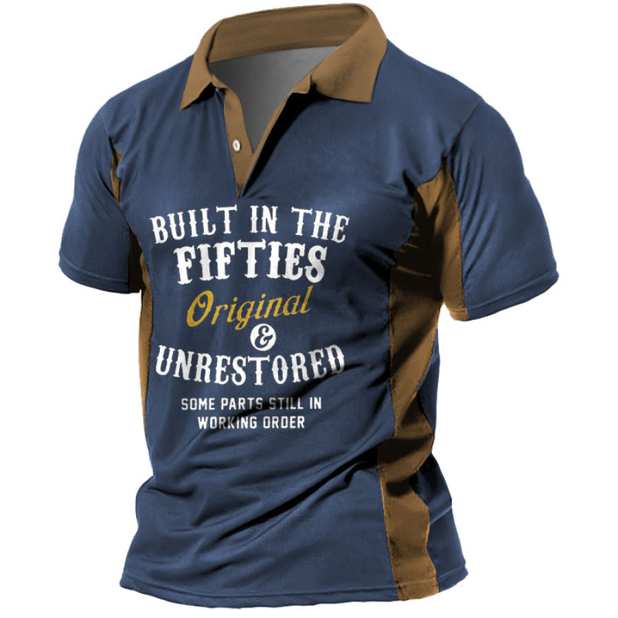 

Men's Vintage Built In The Fifties Original And Unrestored Print Polo Short Sleeve T-Shirt