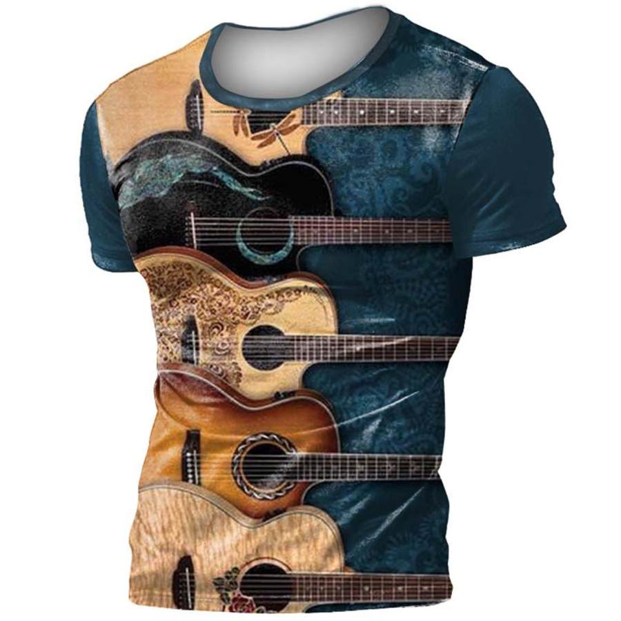 

Men's Vintage Guitar Print T-Shirt