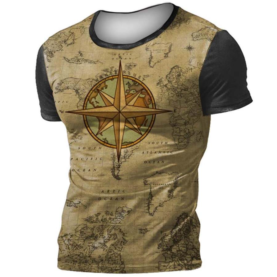 

Men's Vintage Nautical Map Compass Print T-Shirt