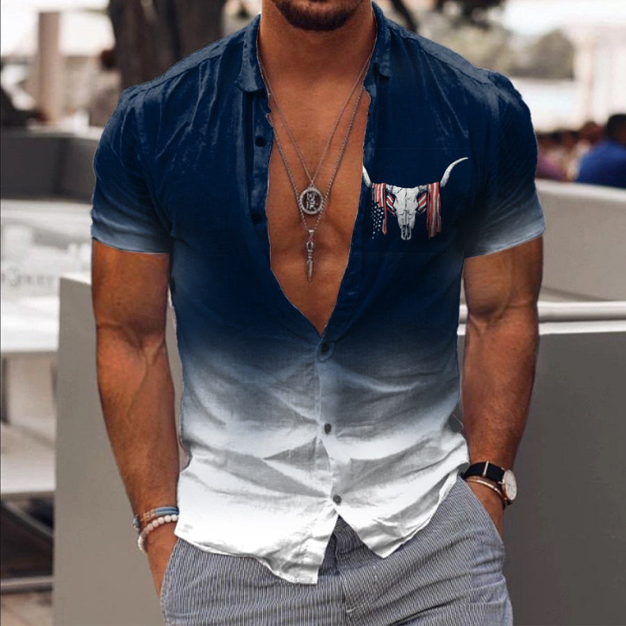 

Men's Vintage American Cowboy Print Short Sleeve Shirt