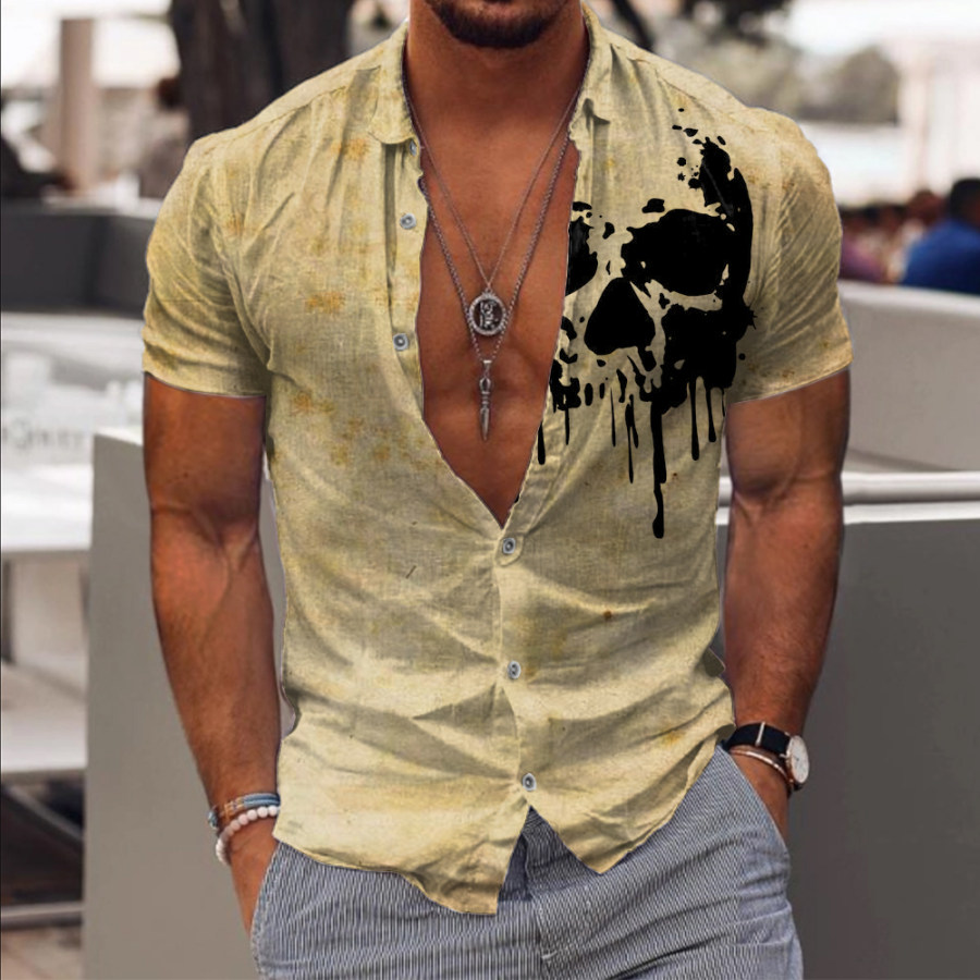 

Men's Vintage Skull Print Short Sleeve Shirt