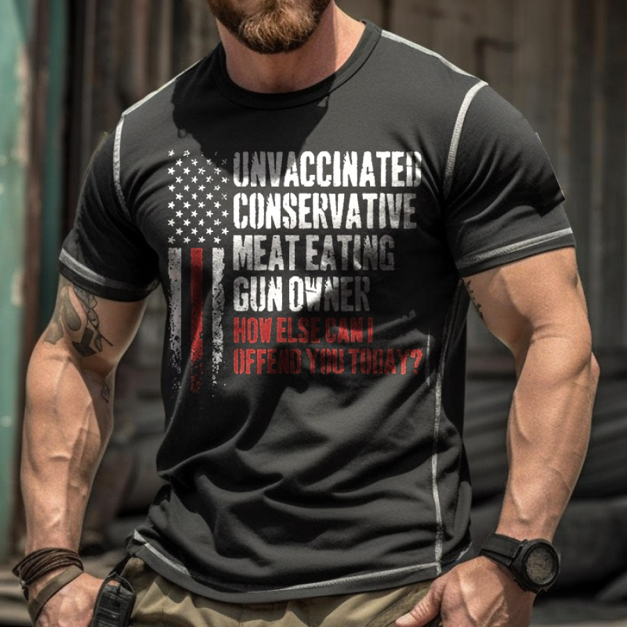 

Unvaccinate Conservative Men's American Flag Lettering T-shirt