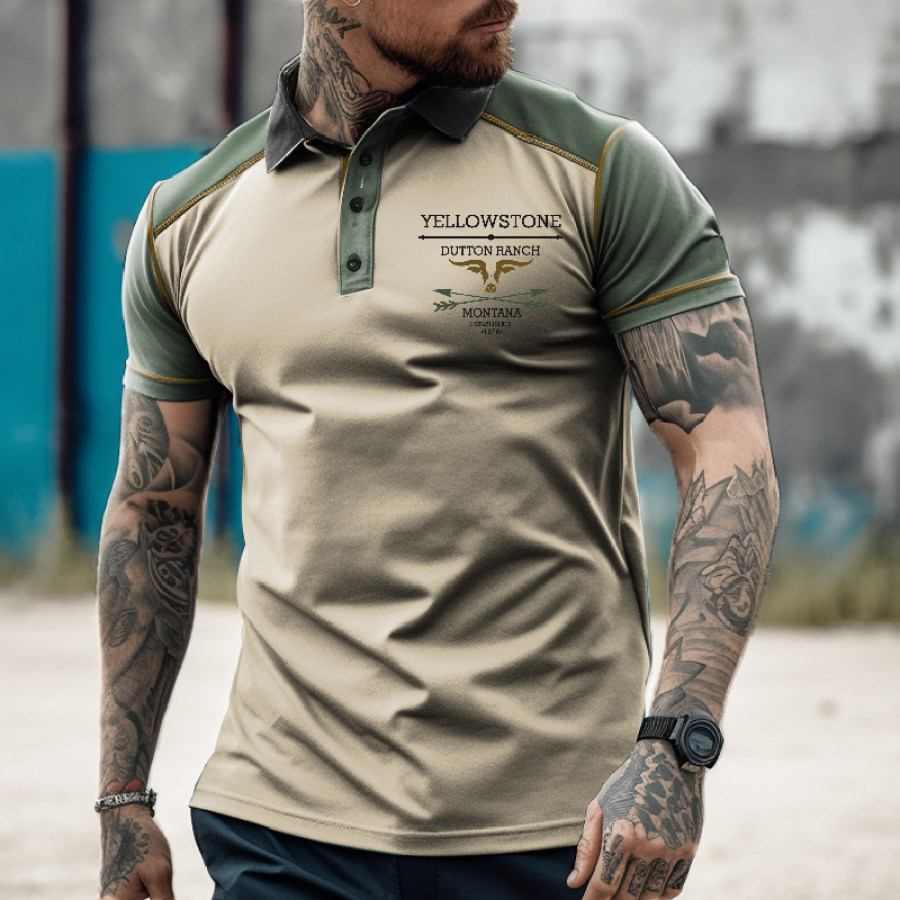 

Men's Vintage West Yellowstone Solid Panel Polo Neck T-Shirt