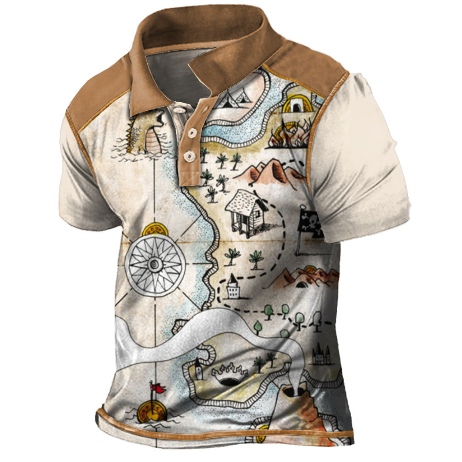 

Men's Vintage Nautical Map Compass Print Polo Neck T-Shirt