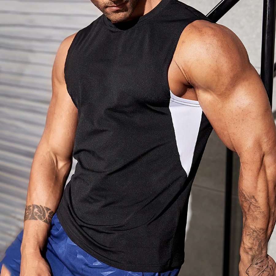 

Men's Outdoor Color Patchwork Sleeveless Crewneck Tank