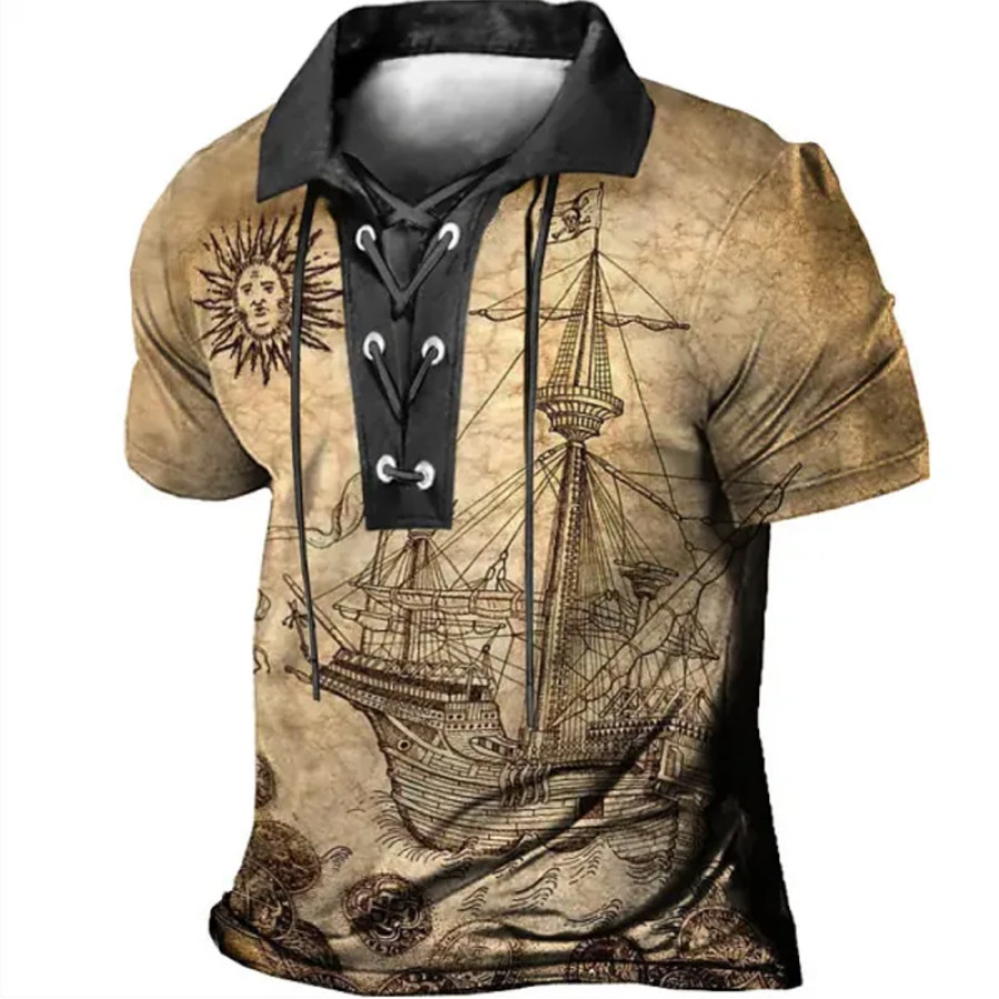 

Men's Outdoor Vintage Sailboat Graphic Short Sleeve Polo Shirt