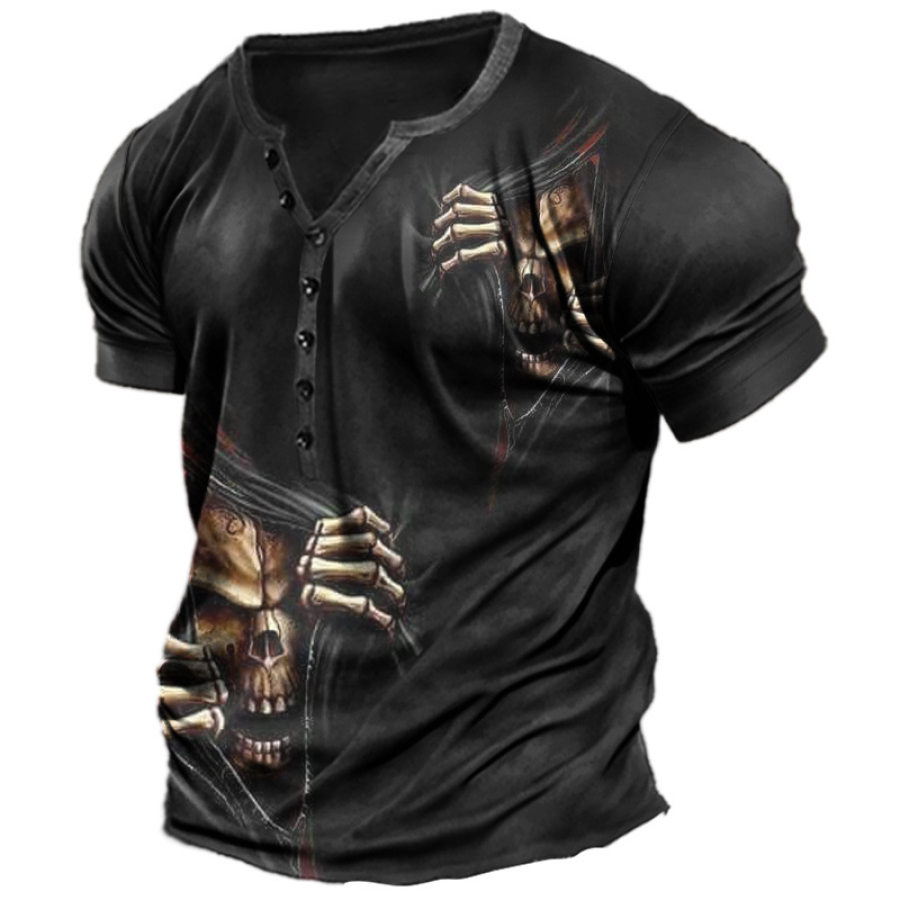 

Men's Skeleton Short Sleeve Henley T-Shirt