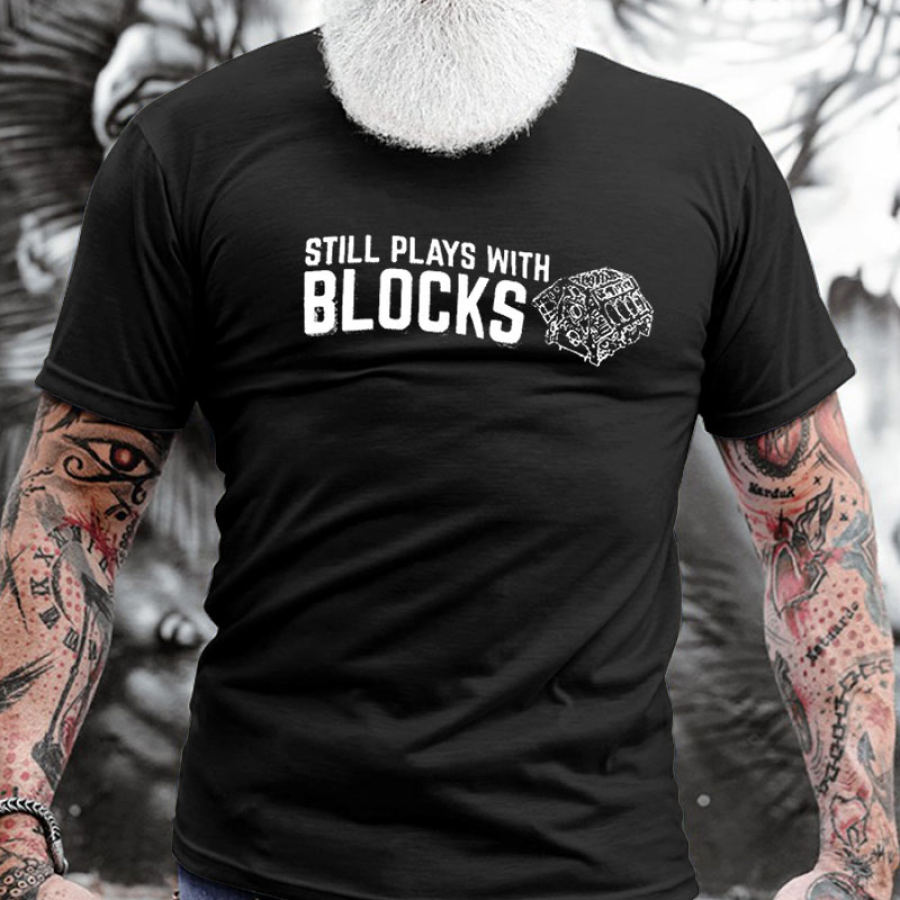 

Still Plays With Blocks Men's Cotton Short Sleeve T-Shirt