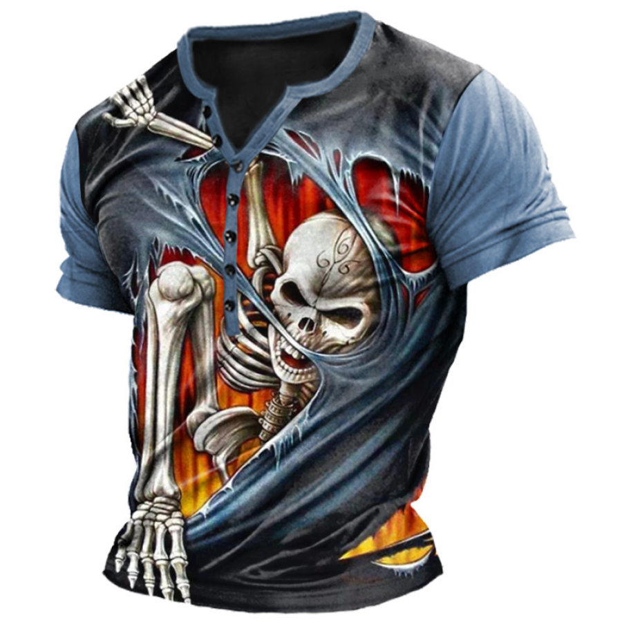 

Men's Skull Print Henley T-Shirt